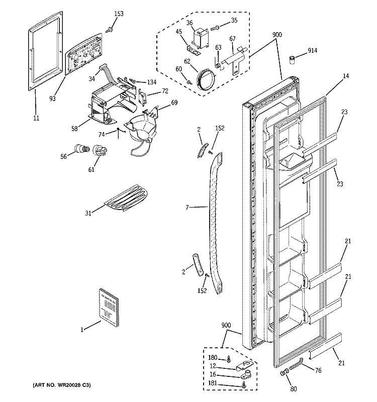 FREEZER DOOR Diagram and Parts List for GSH22JFTCCC  General Electric Refrigerator