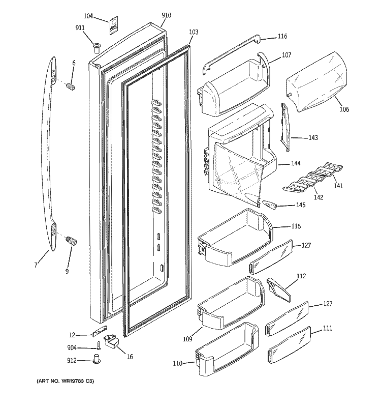 FRESH FOOD DOOR Diagram and Parts List for PSC23PSTASS  General Electric Refrigerator