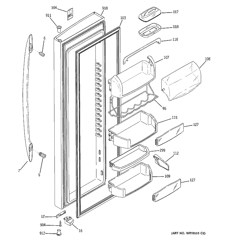 FRESH FOOD DOOR Diagram and Parts List for PSK27SGWACSS  General Electric Refrigerator