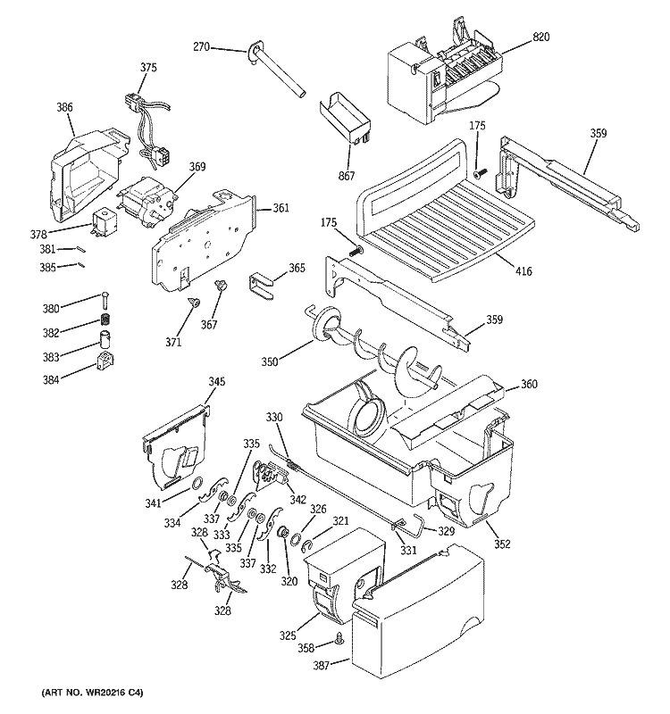 ICE MAKER & DISPENSER Diagram and Parts List for PSK29NGWACCC  General Electric Refrigerator