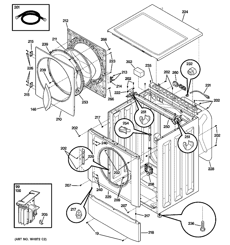CABINET, DOOR & TOP Diagram and Parts List for WSSH300G1WW  General Electric Washer