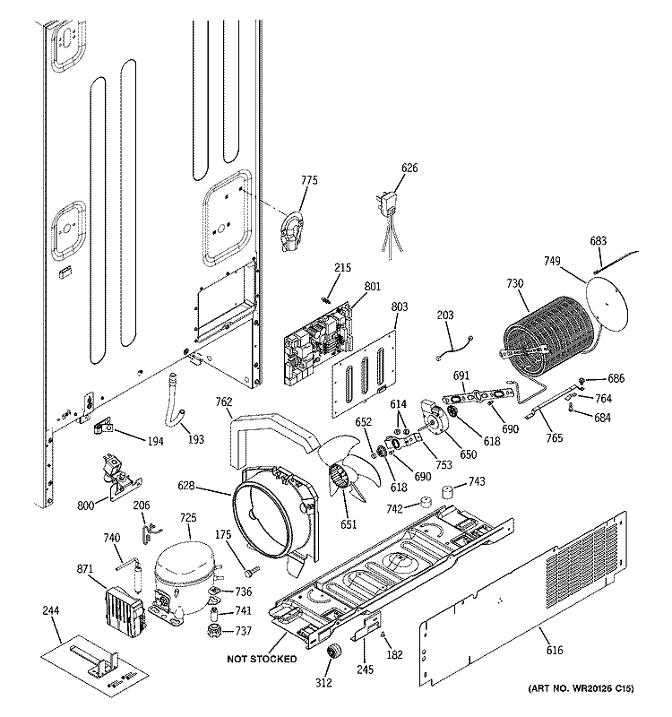 MACHINE COMPARTMENT Diagram and Parts List for PGCS1NFXASS  General Electric Refrigerator