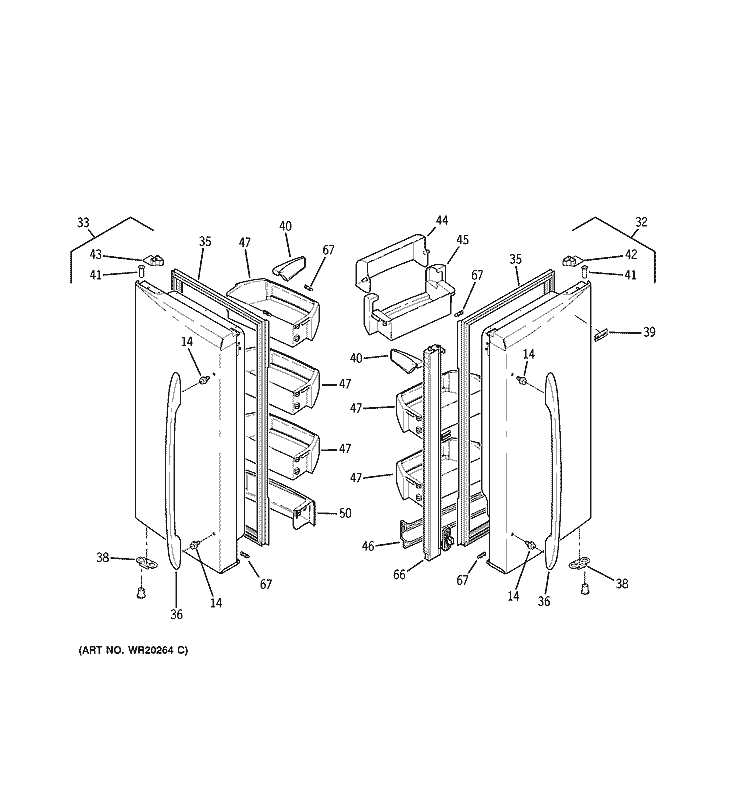 FRESH FOOD DOORS Diagram and Parts List for PGSS5NFXASS  General Electric Refrigerator