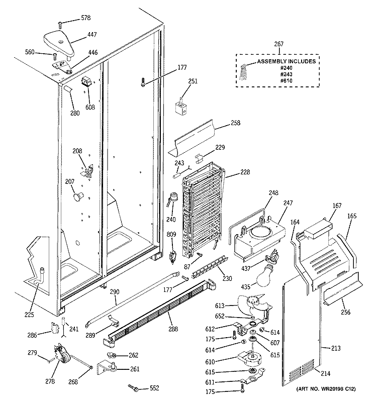 FREEZER SECTION Diagram and Parts List for GSE22KEWAFBB  General Electric Refrigerator