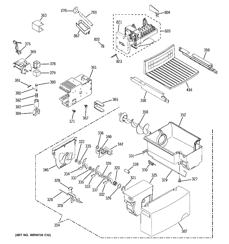 ICE MAKER & DISPENSER Diagram and Parts List for GSE22KEWAFBB  General Electric Refrigerator