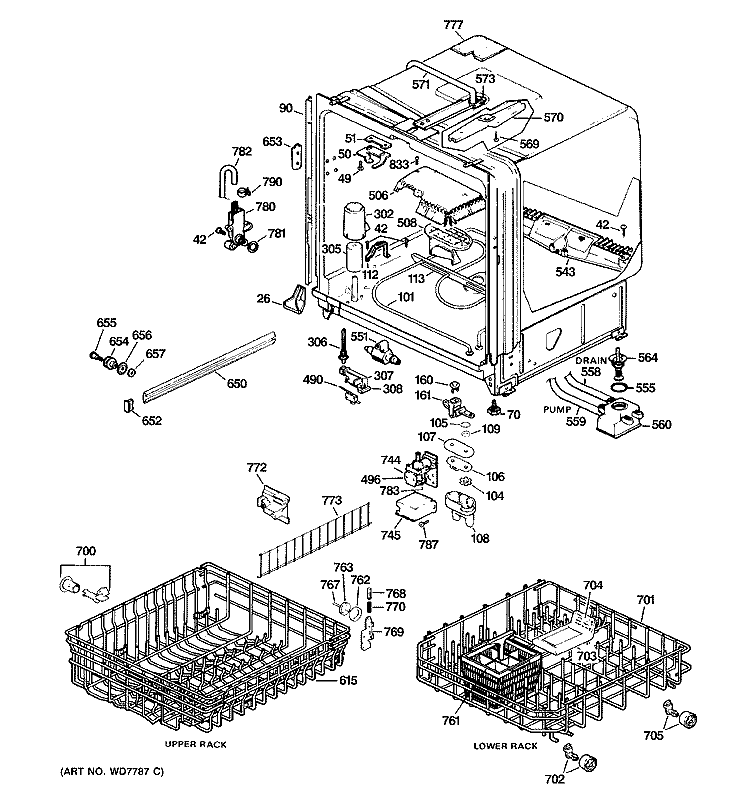 BODY PARTS Diagram and Parts List for GSD1200G06  General Electric Dishwasher