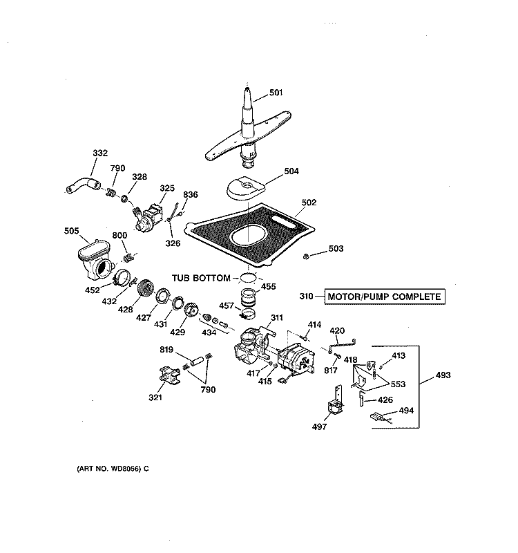 MOTOR - PUMP MECHANISM Diagram and Parts List for GSD5910D00AA  General Electric Dishwasher