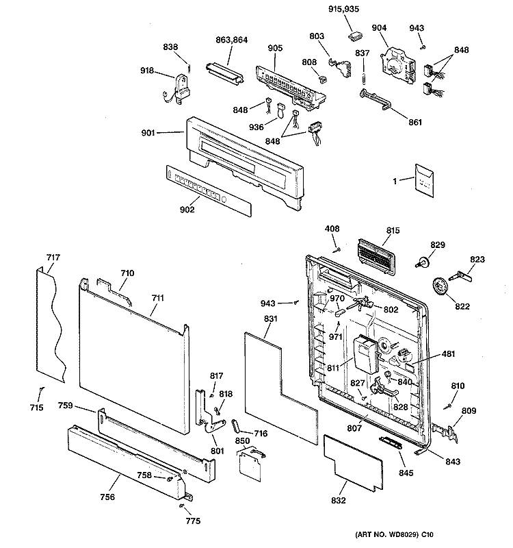 ESCUTCHEON & DOOR ASSEMBLY Diagram and Parts List for GSD5920D01BB  General Electric Dishwasher