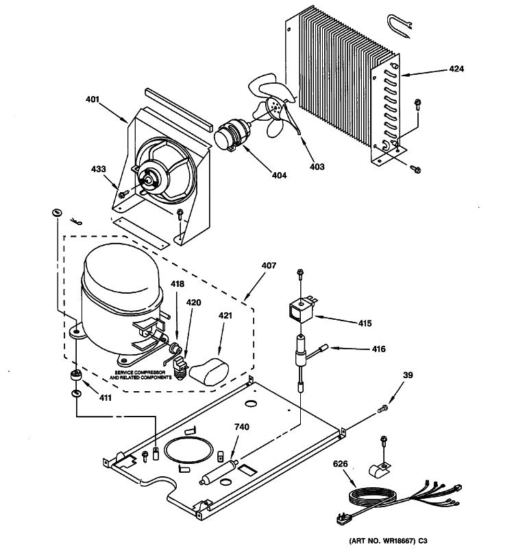 UNIT PARTS Diagram and Parts List for ZDIC150WSSA  General Electric Ice Maker