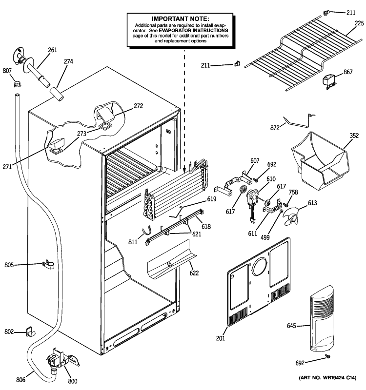 FREEZER SECTION Diagram and Parts List for GTS18ICSURCC  General Electric Refrigerator