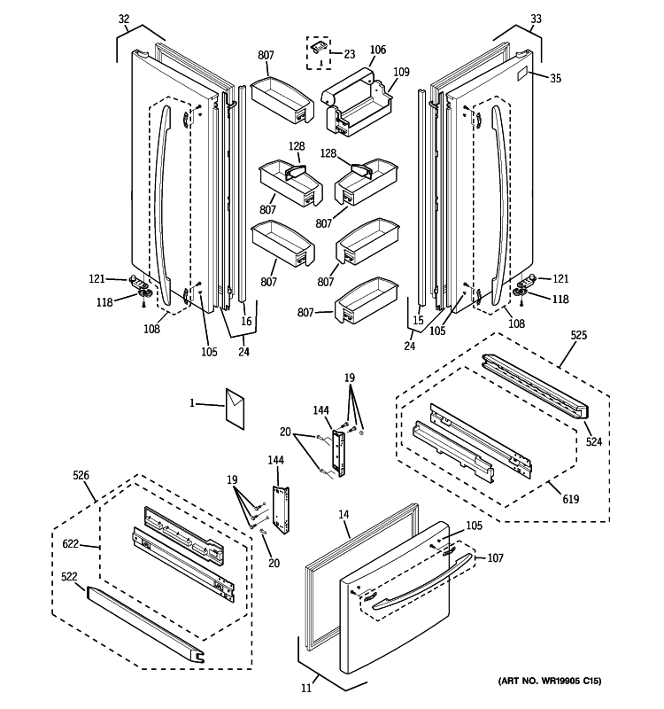 DOORS Diagram and Parts List for PFS22SISCSS  General Electric Refrigerator