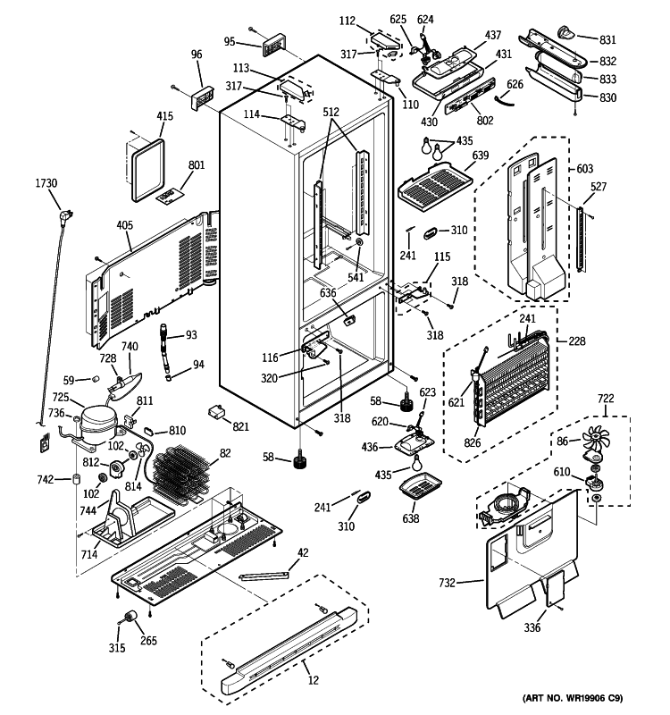 CABINET Diagram and Parts List for PFS22SISDSS  General Electric Refrigerator
