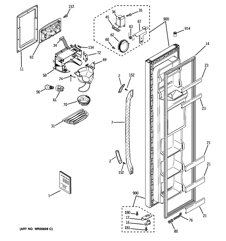 FREEZER DOOR Diagram and Parts List for GSS20GEWCBB  General Electric Refrigerator
