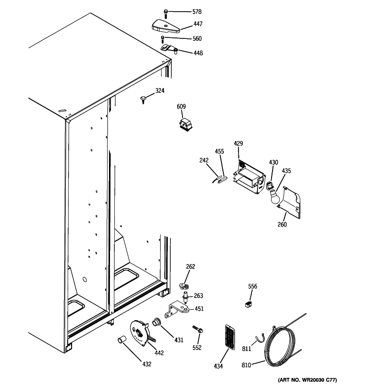 FRESH FOOD SECTION Diagram and Parts List for GSS20GEWCBB  General Electric Refrigerator