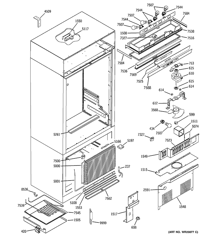 CONTROLS & COMPONENTS Diagram and Parts List for ZICP360SLASS  General Electric Refrigerator