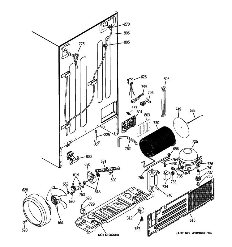 SEALED SYSTEM & MOTHER BOARD Diagram and Parts List for PCK23NHWAFCC  General Electric Refrigerator