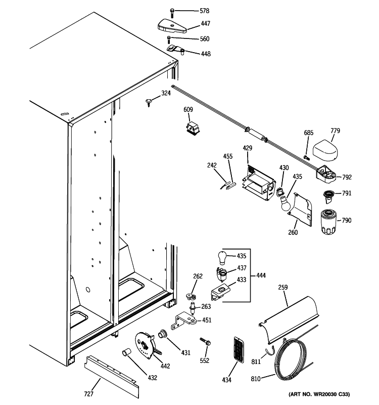 FRESH FOOD SECTION Diagram and Parts List for GSL22JFTDBS  General Electric Refrigerator