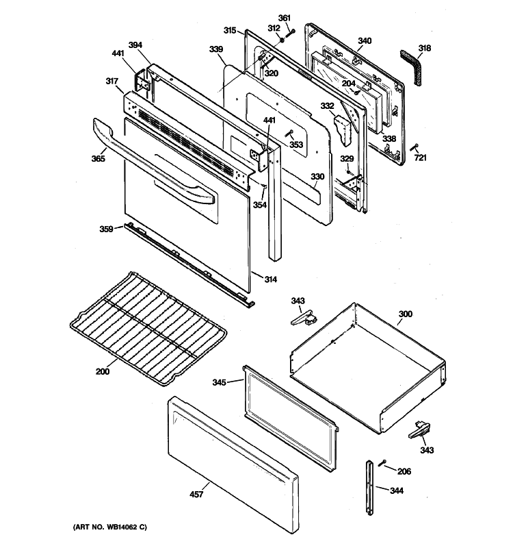 DOOR & DRAWER PARTS Diagram and Parts List for JBP22BK5CT  General Electric Range