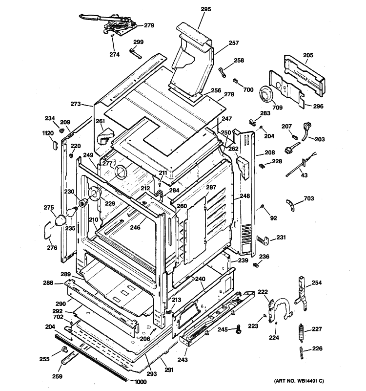 BODY PARTS Diagram and Parts List for JGBP28WEK4WW  General Electric Range