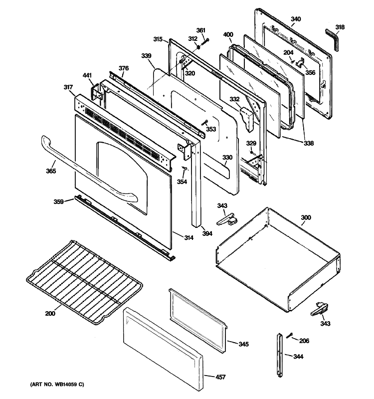 DOOR & DRAWER PARTS Diagram and Parts List for JBP27DM1CC  General Electric Range