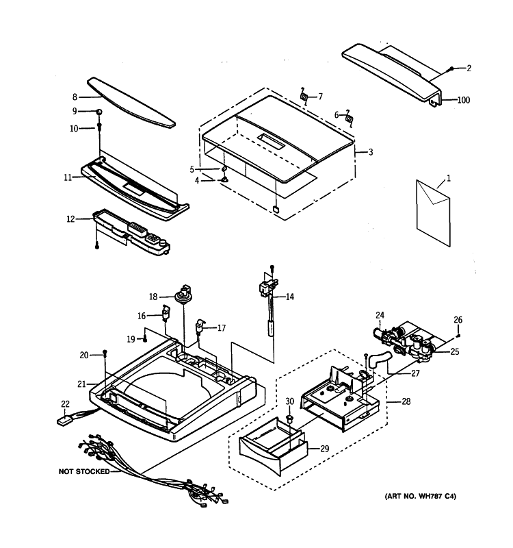 LID & TOP Diagram and Parts List for WSLP1100D0WW  General Electric Washer