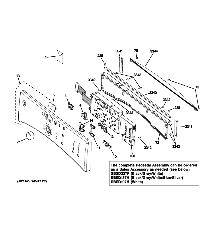 CONTROLS & BACKSPLASH Diagram and Parts List for DBVH520GJ0WW  General Electric Dryer