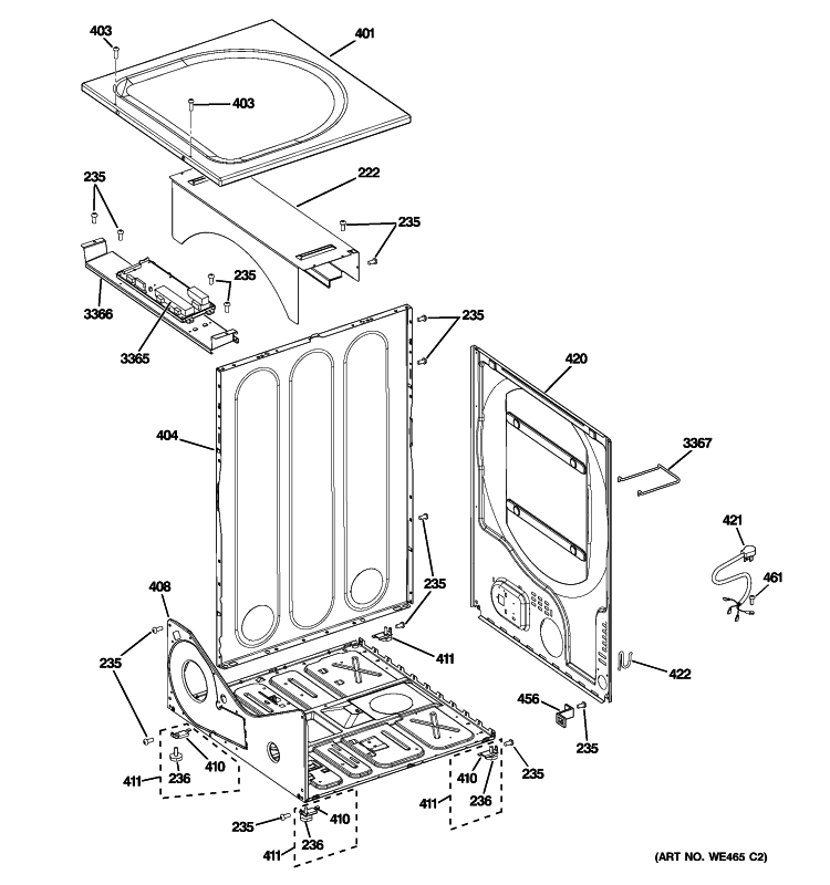 CABINET Diagram and Parts List for DBVH520GJ0WW  General Electric Dryer
