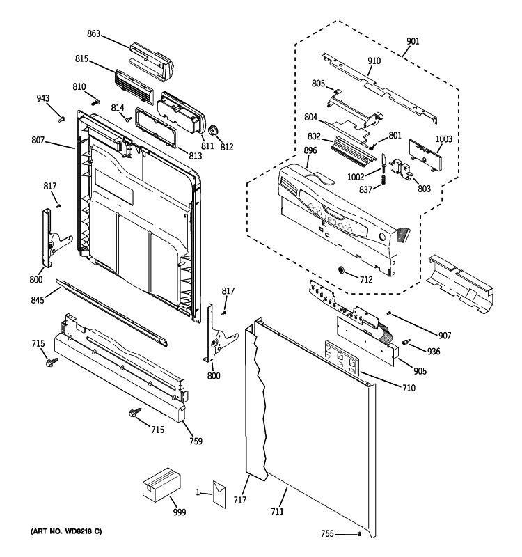 ESCUTCHEON & DOOR ASSEMBLY Diagram and Parts List for GHDA486N10SS  General Electric Dishwasher