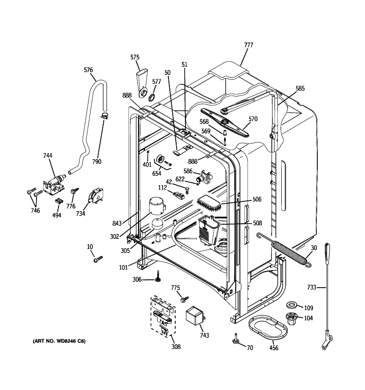 BODY PARTS Diagram and Parts List for GHDA486N10SS  General Electric Dishwasher