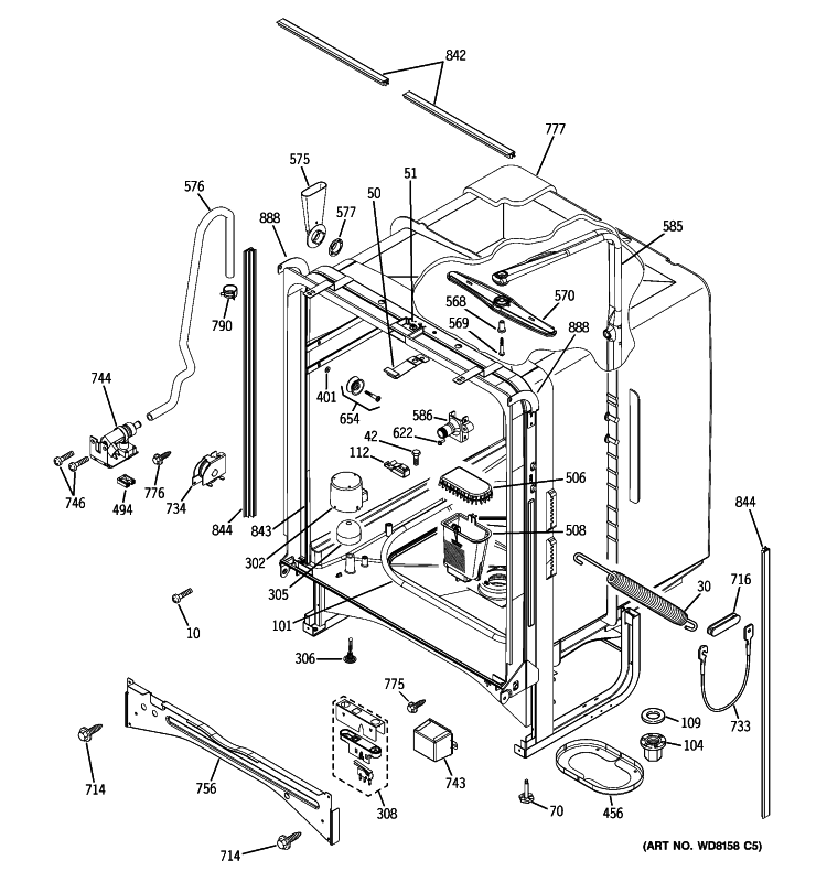 BODY PARTS Diagram and Parts List for GLD6900N20WW  General Electric Dishwasher