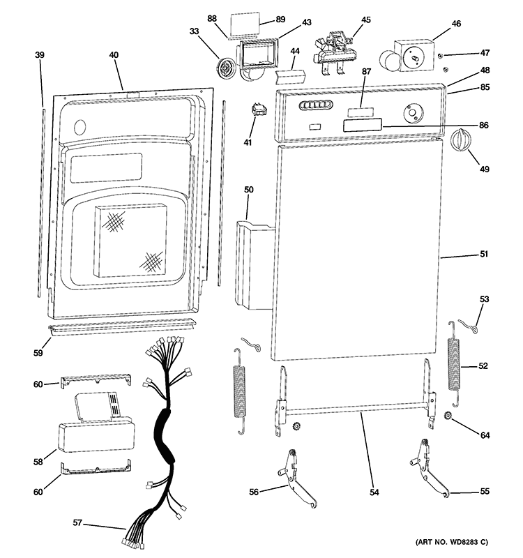 ESCUTCHEON & DOOR ASSEMBLY Diagram and Parts List for GSM1860J00SS  General Electric Dishwasher