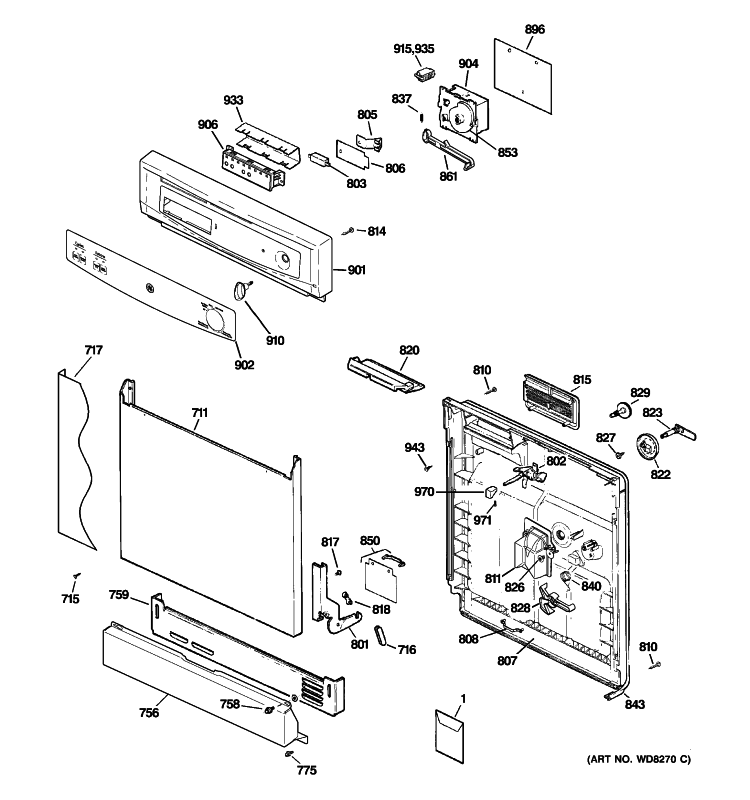 ESCUTCHEON & DOOR ASSEMBLY Diagram and Parts List for GSM2204N10WW  General Electric Dishwasher