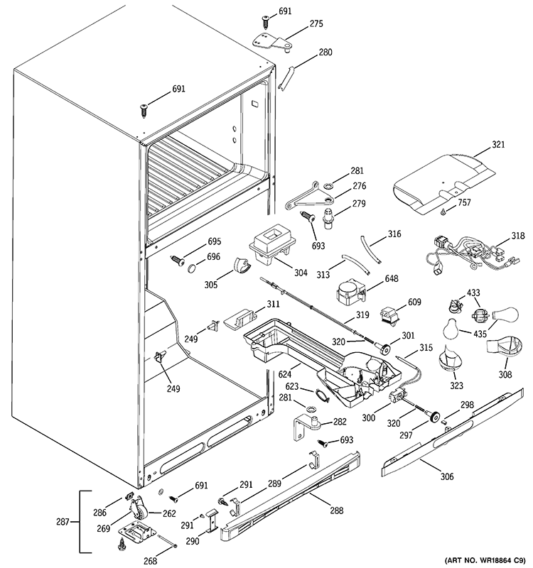 FRESH FOOD SECTION Diagram and Parts List for GTH18KBMCRWW  General Electric Refrigerator