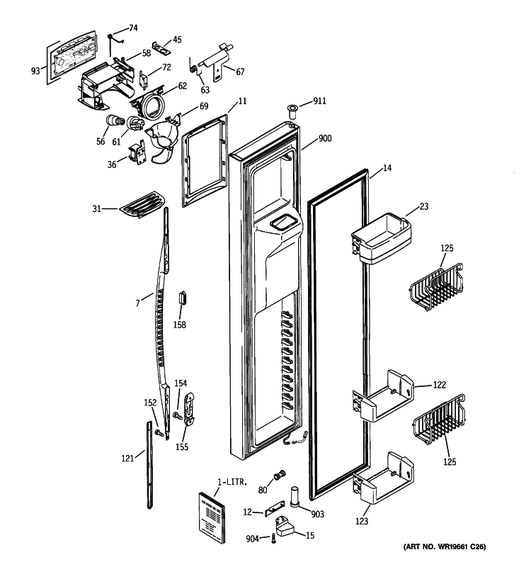 FREEZER DOOR Diagram and Parts List for PSE29NHWACWW  General Electric Refrigerator