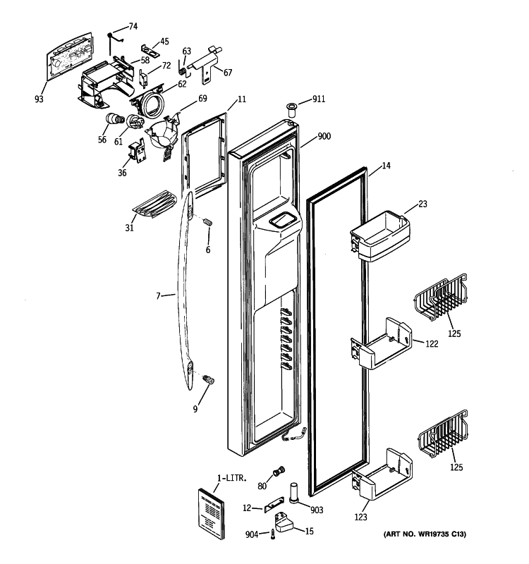 FREEZER DOOR Diagram and Parts List for PSE29NHWACSS  General Electric Refrigerator