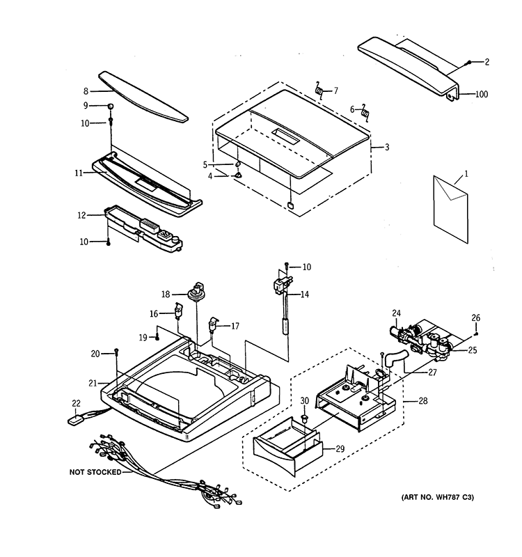LID & TOP Diagram and Parts List for WSLP1100A1WW  General Electric Washer