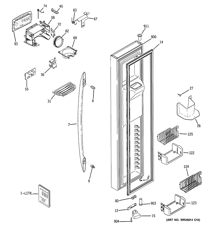 FREEZER DOOR Diagram and Parts List for PSW26PSTBSS  General Electric Refrigerator