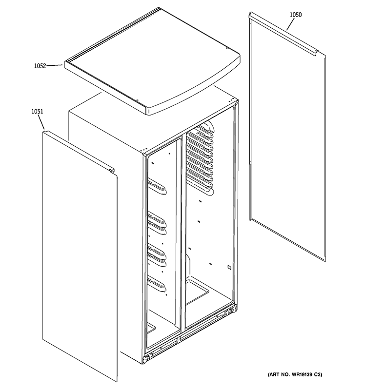 CLAD COMPONENTS Diagram and Parts List for PSW26PSTBSS  General Electric Refrigerator