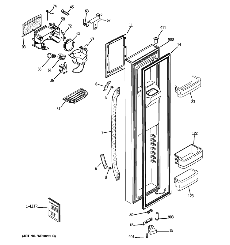 FREEZER DOOR Diagram and Parts List for GSF25XGWAWW  General Electric Refrigerator