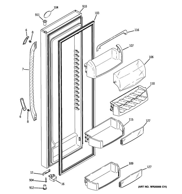 FRESH FOOD DOOR Diagram and Parts List for GSF25XGWAWW  General Electric Refrigerator