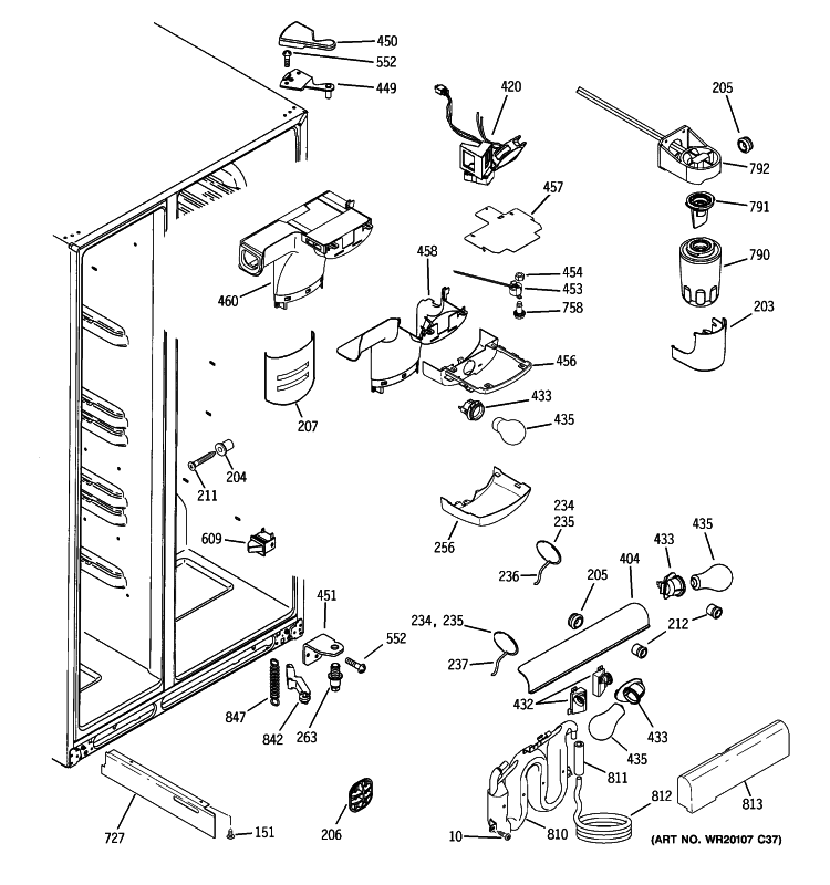 FRESH FOOD SECTION Diagram and Parts List for GCE23LHWAFBB  General Electric Refrigerator