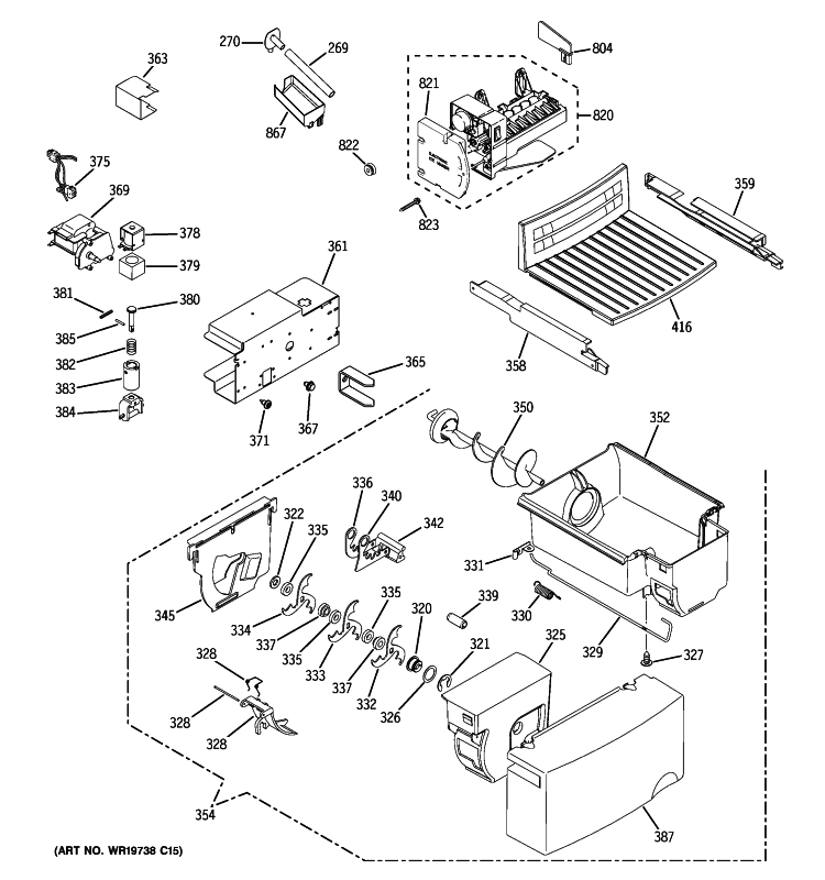 ICE MAKER & DISPENSER Diagram and Parts List for GSE25KETCFWW  General Electric Refrigerator