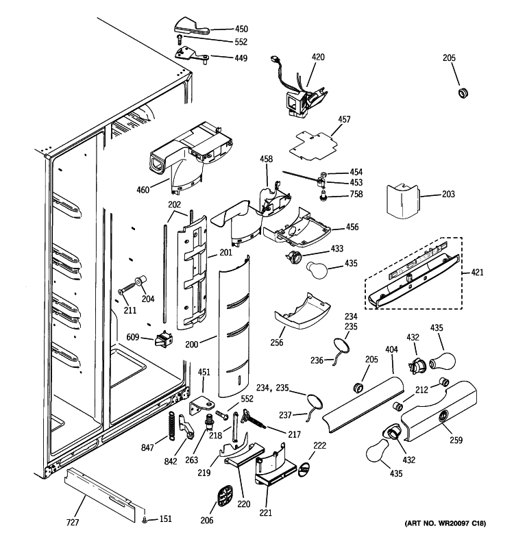 FRESH FOOD SECTION Diagram and Parts List for GSK25LHWACCC  General Electric Refrigerator