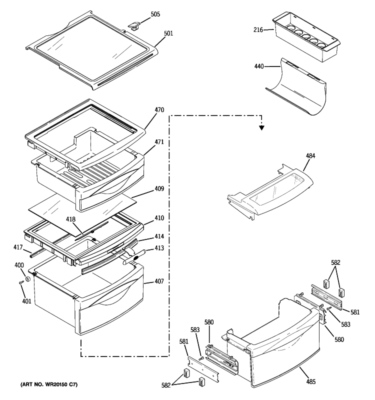 FRESH FOOD SHELVES Diagram and Parts List for GSK25LHWACCC  General Electric Refrigerator