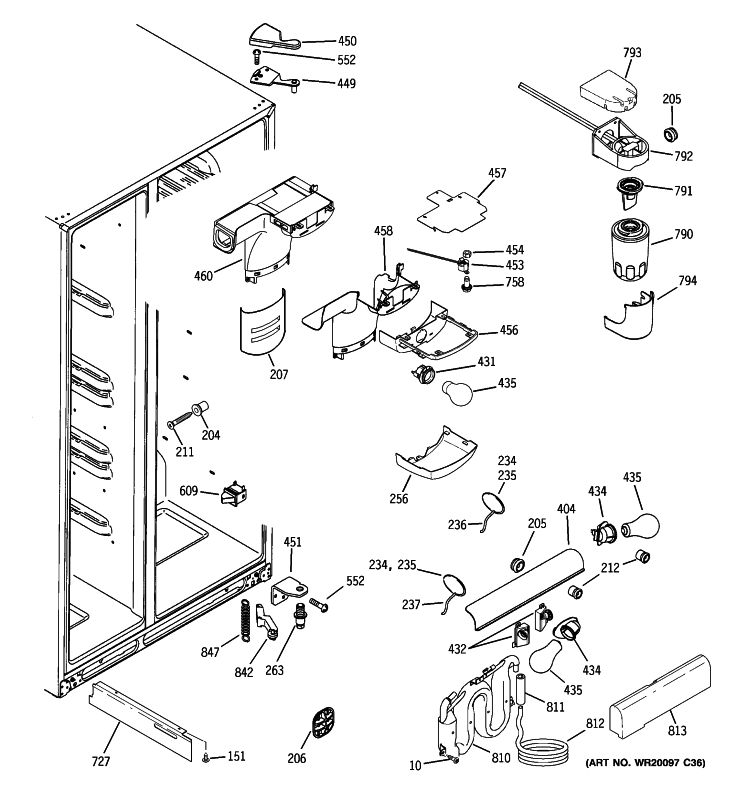 FRESH FOOD SECTION Diagram and Parts List for PSSC6KGWACC  General Electric Refrigerator