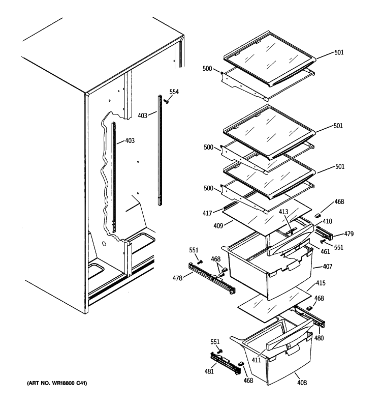FRESH FOOD SHELVES Diagram and Parts List for HSM25IFTDSA  Hotpoint Refrigerator