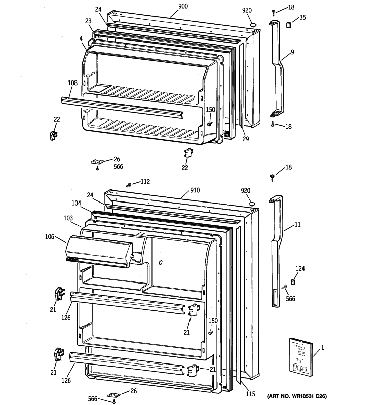 DOORS Diagram and Parts List for HTS16BCSELWW  Hotpoint Refrigerator