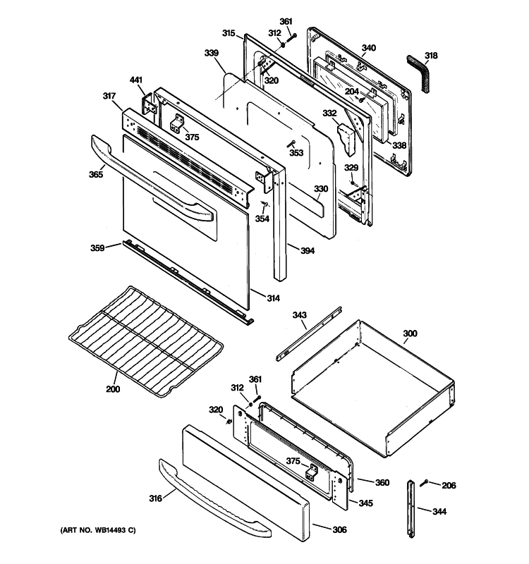 DOOR & DRAWER PARTS Diagram and Parts List for RB800CJ5CC  Hotpoint Range