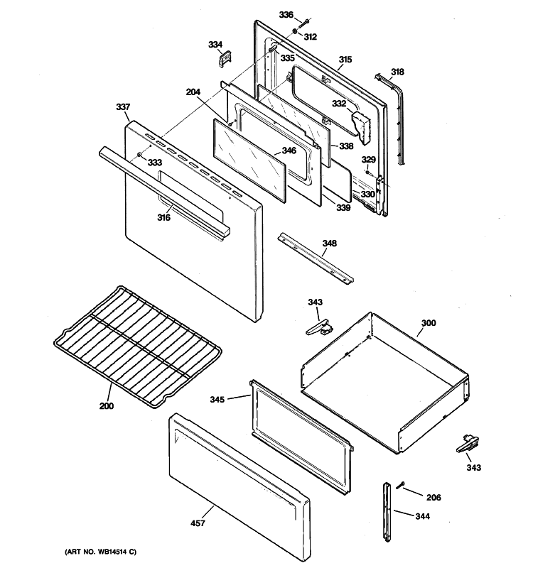 DOOR & DRAWER PARTS Diagram and Parts List for ABS300K2BB  General Electric Range
