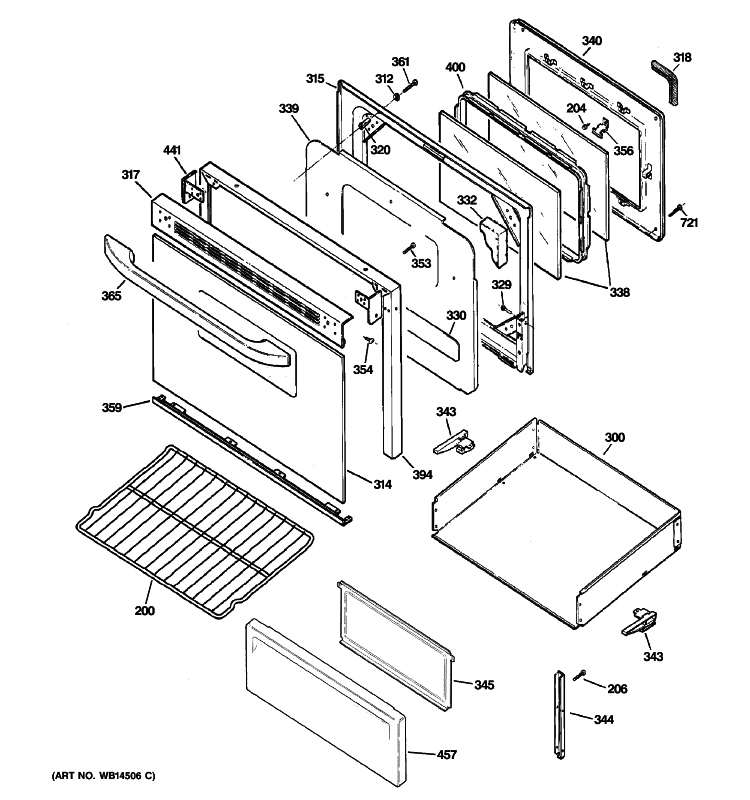 DOOR & DRAWER PARTS Diagram and Parts List for JB600WK4WW  General Electric Range
